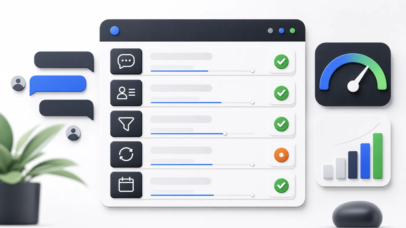 DM conversation quality scorecard showing reply quality, context, qualification, voice, follow-up, and handoff checks