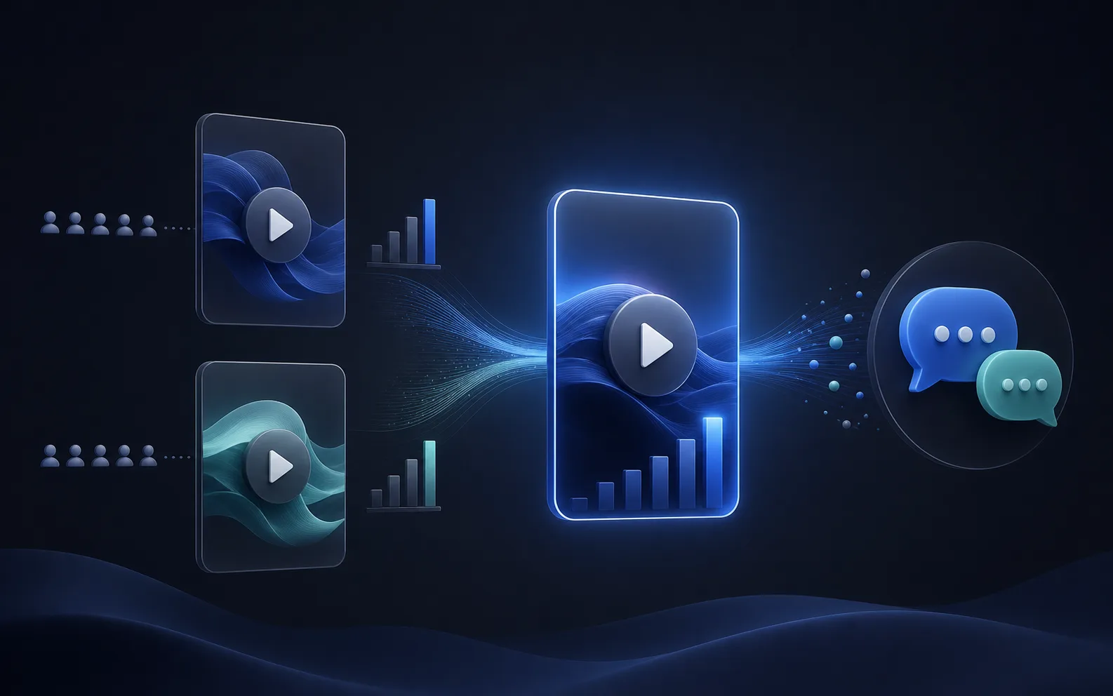 Editorial illustration of two short-form video tests converging into one selected Reel and a relevant direct-message conversation